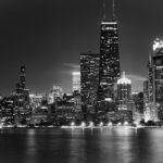 City Architecture - Dramatic black and white view of Chicago skyline #14635963