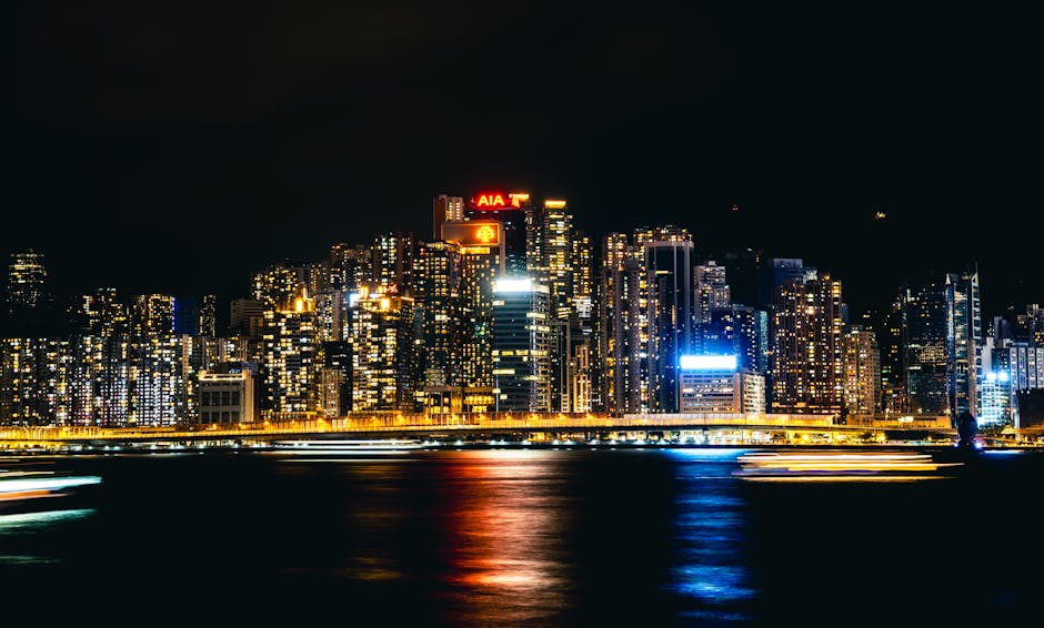 City Architecture - Stunning nighttime view of Hong Kong skyline wit #36521427