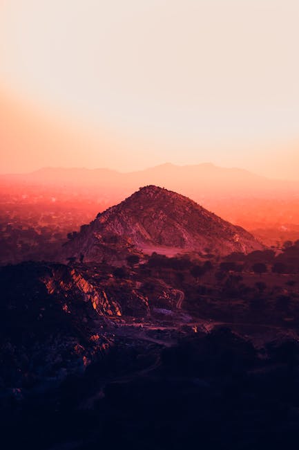 Mountain Landscapes - Majestic view of Jaipur's hilly terrain bathed i #6545258