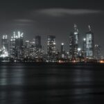 City Architecture - An impressive city skyline illuminated at night, #8182150